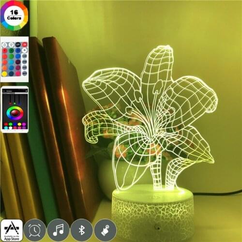 Plant Flowers Bloom Picture Lamp Acrylic 3D LED Night Light Nightlight Home Decor Gift for Girls Mom Wife Smart Phone Control