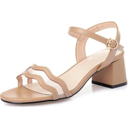 Summer Hot 2020 New Open Toe Cowhide Mesh Sandals Non-slip Wear High Heel Sandals Temperament Women Sandals Large Size Sandals