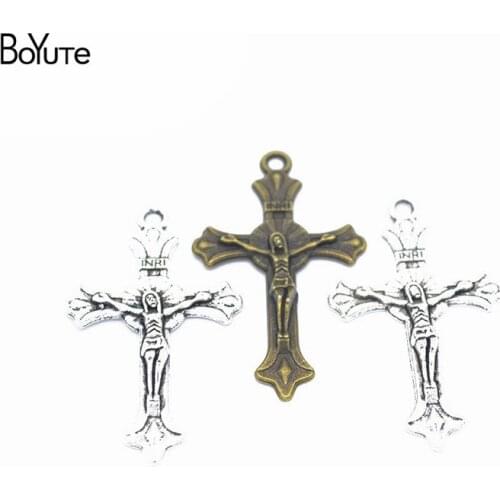 BoYuTe (90 Pieces/Lot) 37*22MM Metal Alloy Antique Bronze Silver Jesus Cross Pendant Charms for Jewelry Making