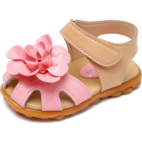 CUZULLAA Baby Toddler Girls Cut-Outs Sandals Kids Flower Protect-Toe Beach Sandals Girls Solid Color Children Slippers Shoes