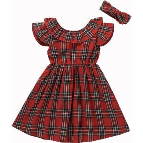 Plaid Petal Sleeve Girls Dress Summer British Style Baby Outfits Elegant Quality Children Fashion Kids Clothes Christmas