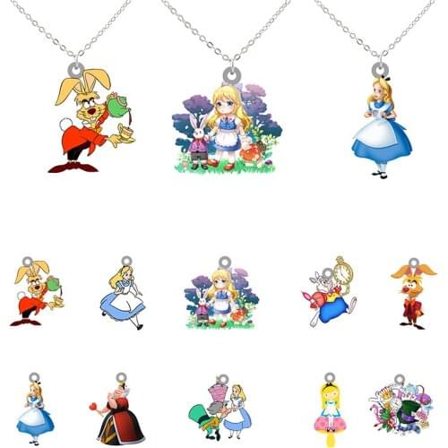 Disney Alice In Wonderland Jewelry Long Chain Necklace Epoxy Resin Design Epoxy Resin Pendant Necklace Girls Jewelry Gifts