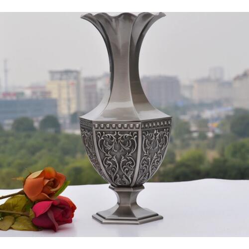 Europe H34CM Ancient tin color big vas Vintage vase home decoration vases alloy metal flowers vase table vase for decoration 014