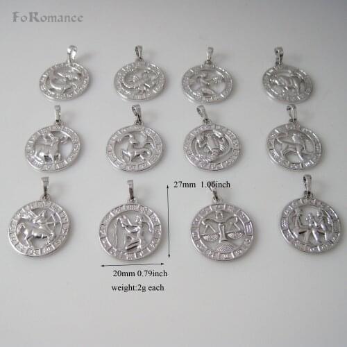 Foromance/WHITE GOLD GP 18" NECKLACE & VIVID ALL 12 CONSTELLATIONS Aquarius Virgo Leo Libra PENDANT HANGS 1.06"