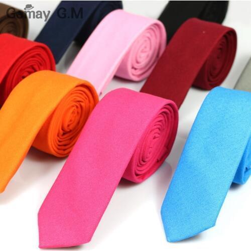 Casual fashion new Mens tie solid color Linen cotton Necktie 5cm width Skinny Narrow Neck ties for Party Red Pink 10 colors