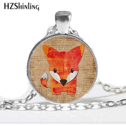 HZ--A86 2017 New Glass Necklace Cute Fox Necklace Fox Pendant Fox Jewelry Girls Glass Cabochon Necklace HZ1