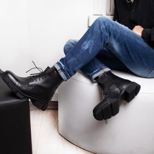 Ibay dynamisk mäns svart spets-up Äkta läder casual stövlar