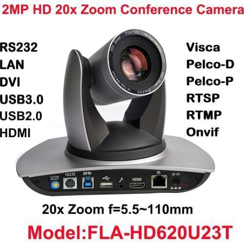 2MP Full HD Indoor PTZ Camera 20x Optical Zoom, 1920x1080 at 60fps, USB2.0, USB3.0, HDMI, IP Streaming, Audio-in,54.7 degree FOV