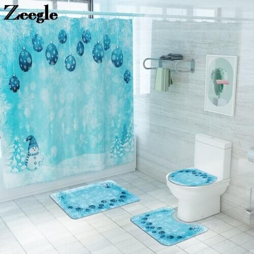 Bathroom Carpet for Christmas Bath Mat and Shower Curtain Waterproof Shower Curtain Absorbent Decoration Bathroom Carpet Rug