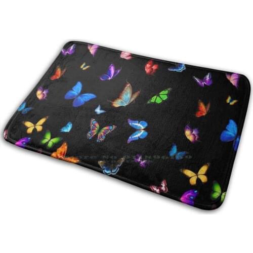 Butterflies Show Mat Rug Carpet Anti - Slip Bedroom Entrance Door Mat Insect Flies Nature Silhouette Black And White Fairies