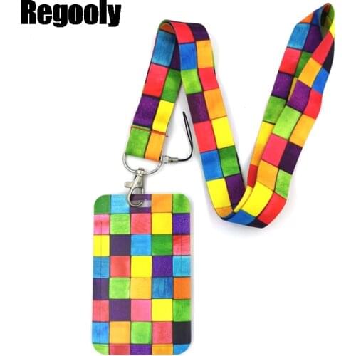 Rainbow lattice Pattern Creative Lanyard Card Holder Student Hanging Neck Phone Lanyard Badge Subway Access Holder Accessories