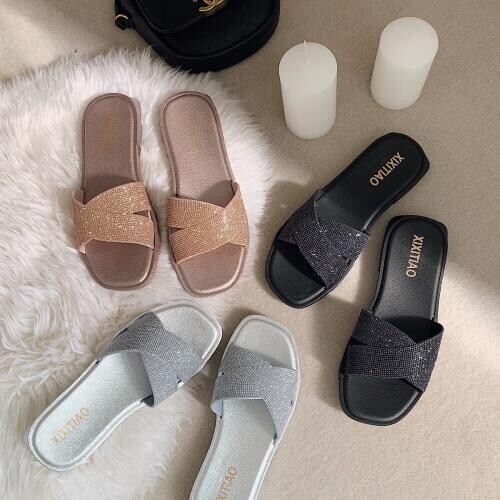Summer Women Slides Fashion Bling Women Slippers Sandals Soft Soles Home Slippers Beach Flip Flops Shoes Woman Outside Flat