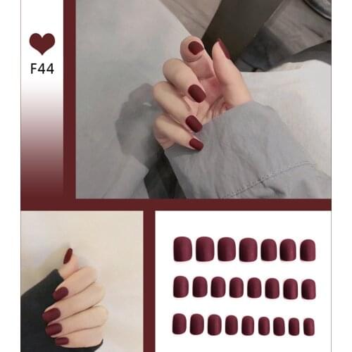 24Pcs Matte Dark Red Artificial Fake Nails For Design Fashion Lady Short False Nails Full Cover Salon Tip Manicure Fingernails