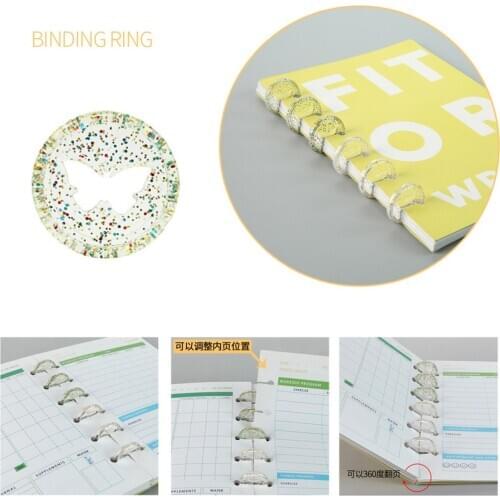 100PCS New Butterfly Notebook Mushroom Hole Disc Loose-leaf Buckle Coil Buckle 360 Degree Flip Butterfly Glitter Binding Buckle