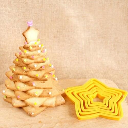New 6pcs / Set Christmas Tree Cookie Cutter Stars Shape Fondant Cake Biscuit Cutter Mold 3D Cake Decorating Tools Baking Tool