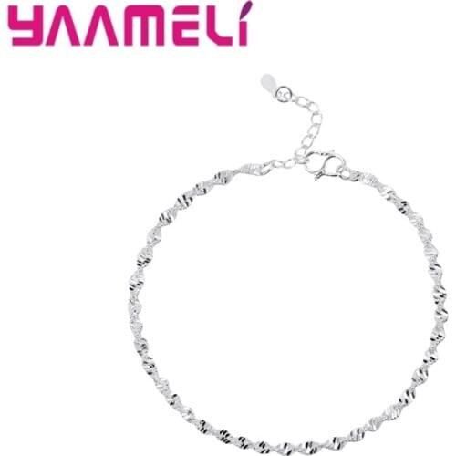 Newest Trendy Genuine 925 Sterling Silver Wave Chains Pretty Bracelets For Women Wife Girls Fashion Anklet Jewelry Dropshipping