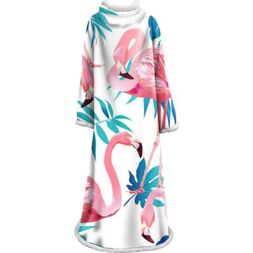 Tropical Series Sleeve Blanket Flamingo Green Plant Printed Plush For Adults Kids Sherpa Fleece Plush Blanket Warm Throw Blanket