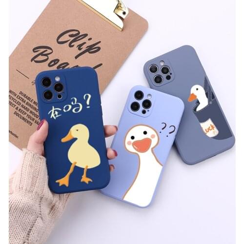 Korean Cartoon Cute Duck Couple Phone Case For iPhone 12 11 Pro 7 8plus X XR XS Max SE2020 TPU ShockProof Phone Back Cover