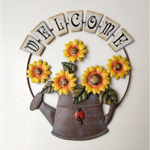 Garden Themed Vintage Metal Sunflower Welcome Sign for Front Door Hanging Welcome Wall Plaque Home Garden Ornament