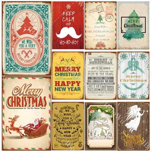 Merry Christmas Vintage Metal Poster Elk Santa Xmas Festival Gift Retro Tin Signs Plate Wall Decor For Pub Bar Home 20x30cm