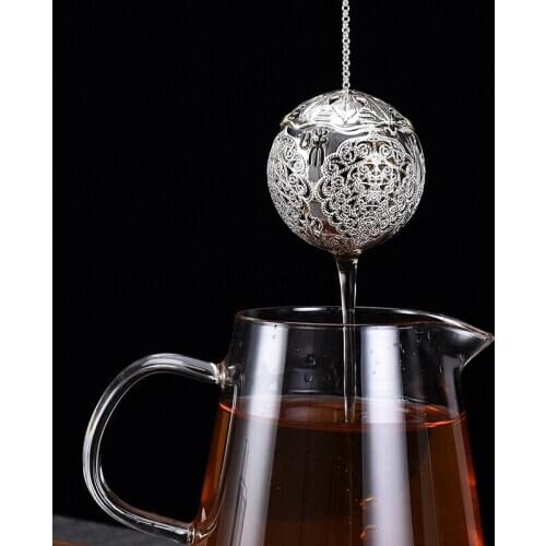Pure silver leaf-shaped tea brewing pure silver 999 handmade tea strainer creative portable tea set accessories 48g