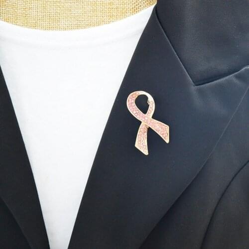 Crystal Rhinestone Pink Ribbon Enamel Ins Ribbon Bow Brooch For Women Breast Cancer Awareness Lapel Pins Badge Jewelry