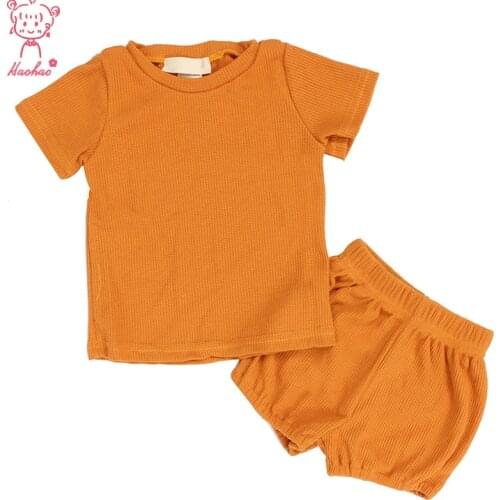 Kaiya Angle Children Summer Cotton Stitch Boys Girls Clothes Brown T-shirts Stretched Boxer Trunks Shorts Sets 3pc per package