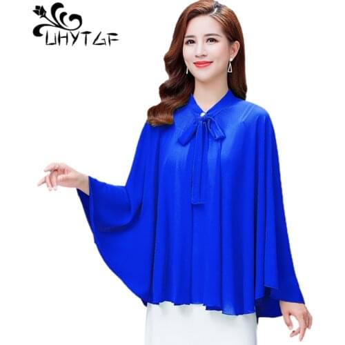 UHYTGF Shawl Cloak Spring Summer Tops Jacket Fashion Chiffon Thin Sun Protection Clothing Solid Wild Cardigan Plus Size Coat1584