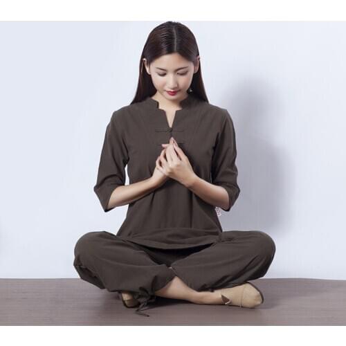 Tai Chi Kungfu Meditation Uniforms Women Tracksuit Cotton Linen Loose Jogging Outfit Workout Casual Yoga Set Sweatshirt+pant