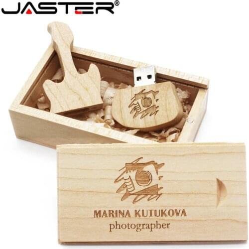 JASTER USB flash drives 1 PCS free LOGO hot selling Wooden Big guitar USB+BOX real capacity USB 2.0 4GB/8GB/16GB/32GB/64GB