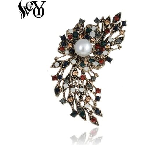 VEYO Elegant MixColor Rhinestone pearl Brooches pins Vintage Coat Brooches for Women Fashion Jewelry Gift New