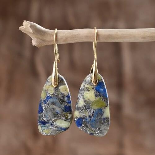 Vintage Blue Imperial Stones Women Boho Hook Earrings