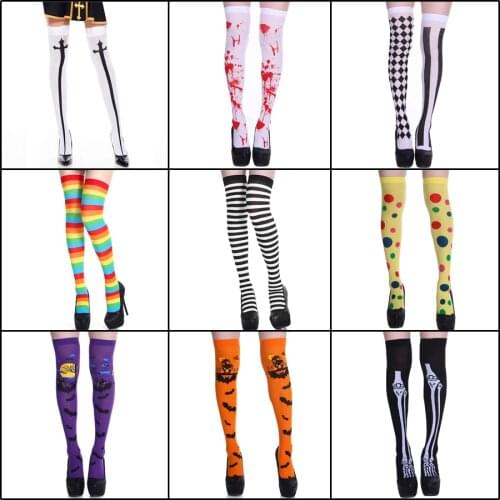 Adult Child Women Girls Halloween Costumes Cosplay Accessories Stockings Socks Black White Stripe Clown Nun Bat Print