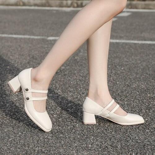 Ladies summer shoes 2021 new mid thick heel retro shallow mouth square toe fashion designer Mary Jane shoes heels for women