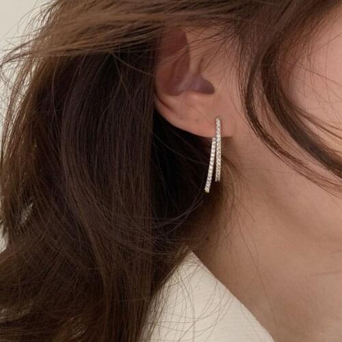 Elegant Design Earrings For Women Bar Shape Zircon Beads Gold Stud Earring Korean Ladies Personality High Quality Ear Jewelry