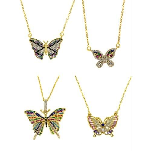 2021 Hot Sale Harajuku Butterfly Necklace For Women Rainbow CZ Gold Color Chain Choker Female Pendant Necklace Fashion Jewelry