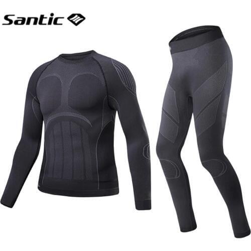 Santic Winter Cycling Base Layer Long Sleeve Fleece Thermal Breathable Underwear Men Running Ski Skinsuit Sport Fitness Clothing