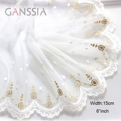 1 Yard Width:15cm Classic Gold Line Embroidery Mesh Laces Cute Dots Trimming Lace for Garment/Home Textiles Accessories(SS-2494)
