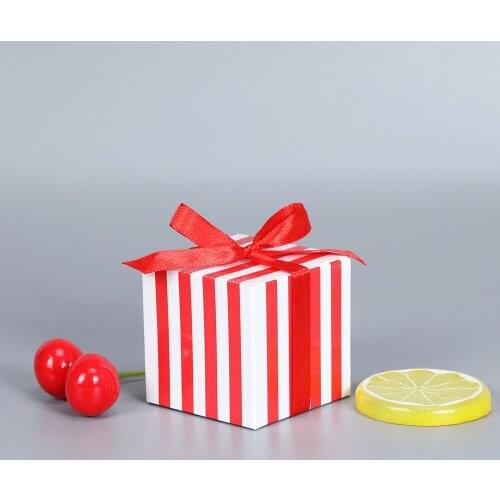 10Pcs/Bag Wedding Party Supplies Colors stripes Candy Box Birthday Party Baby Shower Decor Boxes Ribbon Christmas Paper Gift Box