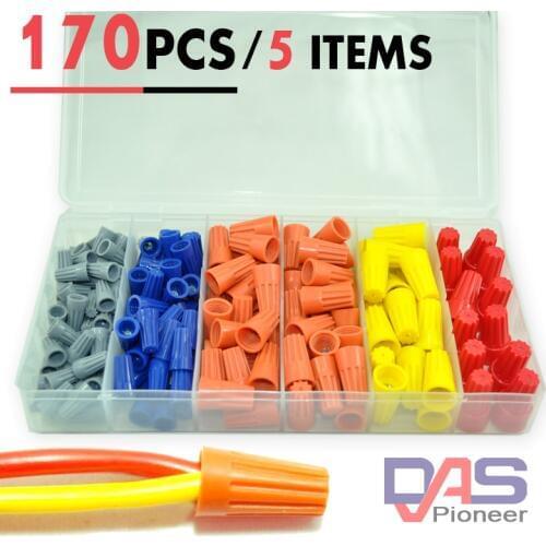 170pc Wire Twist Connectors Assortment Kit Set 22-14 AWG Screw on wire connector Caps Nuts Cable Connector