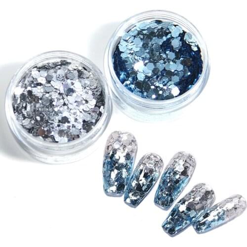 2 Boxes/set Chunky Nail Glitter Sequins Mermaid Mixed Hexagon Manicure Tips Holographic Sparkly 3D Flakes Nails Art Decoration