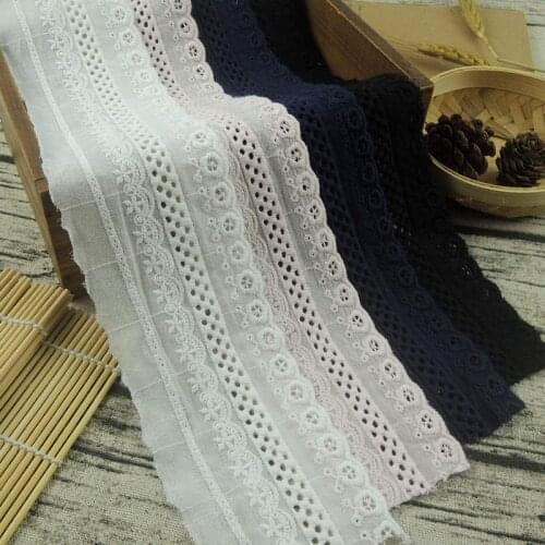 5Yard/Lot Cotton Cloth Hollow Embroidery Lace Trim Accessories Dress Clothes Curtain DIY Material 7CM Lace Fabric Navy White