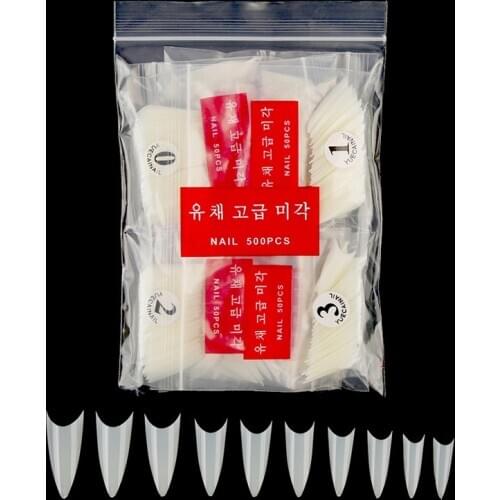 500Pcs False Nail Art Tip Stilettos Acrylic UV Gel False Nail Extension Sharp Transparent White Natural France Style Nails