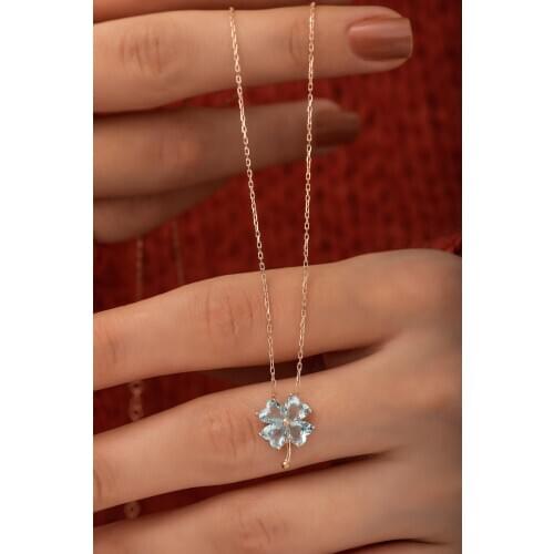 925 STERLING SILVER Aqua Marine Gemstone Clover Women Silver Necklace Elegant Design Pleasant View Quality Product Interests Attractive 2021 Trend style Fashion