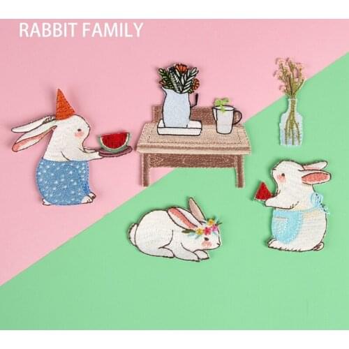 AHYONNIEX Watermelon Rabbit Embroidery Repair Patches Bag Jacket Jeans Cartoon Iron On Patches for Clothes Cute Glue Sticker