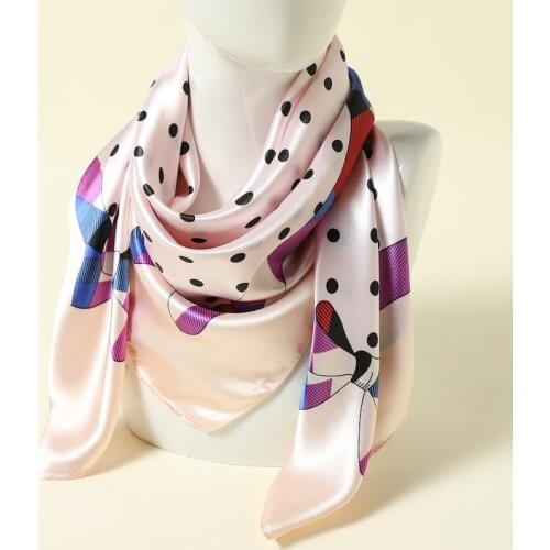 90*90cm Silk Large Hijab Lady Head Square Scarf Shawl and Wraps Women Bandana Print Design Neckerchief Fashion Female Foulard