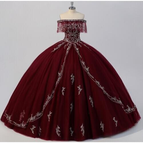 Burgundy Quinceanera Dresses Special Occasion Silver Embroidery Debutante Ball gown Sweet 16 Dress vestidos de festa de 15 anos