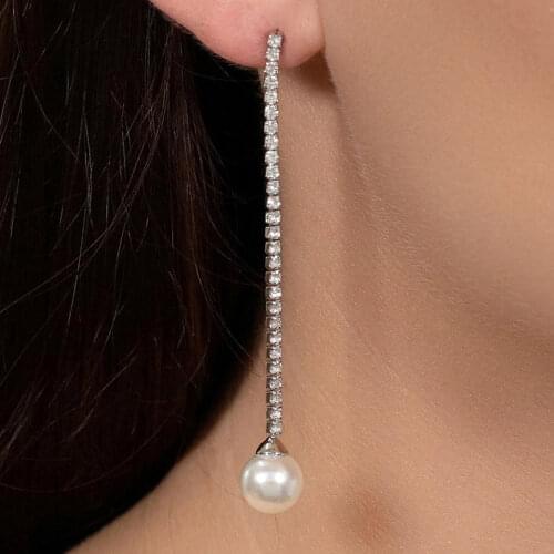 Long Rhinestone Earrings Pendant Vintage Shining Pearl Earrings Chain Jewelry Accessories BN