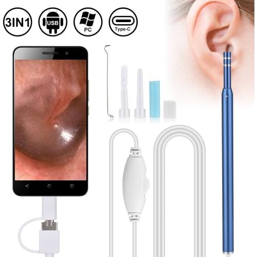 Ear Cleaning Endoscope 3 In1 USB HD Visual Ear Spoon 5.5mm Mini Camera Android PC Ear Pick Otoscope Borescope Ear Care Tool