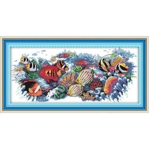 Joy sunday Needlework Tropical fish Printed On Canvas Cross Stitch Kits Embroidery Set DIY Handmade Beginner Gift Art Crafts
